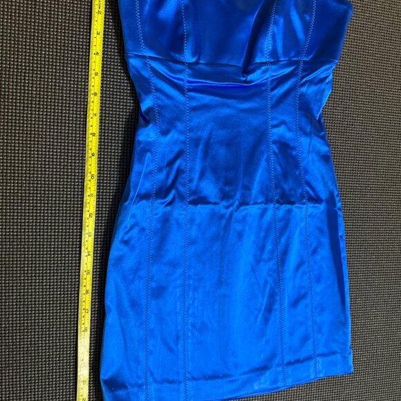 bebe Electric Blue Satin Strapless Mini Dress XXS - Picture 2 of 6